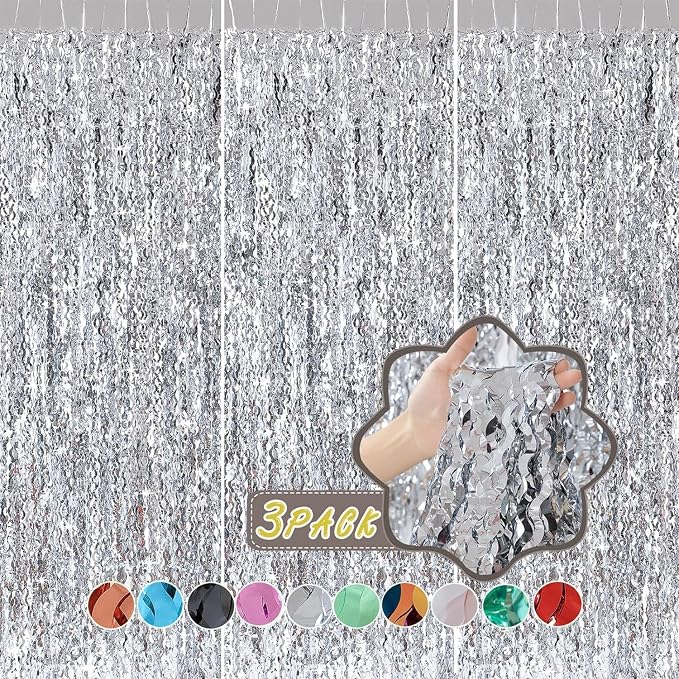3 Pack Wave Silver Tinsel Curtain - Image 2