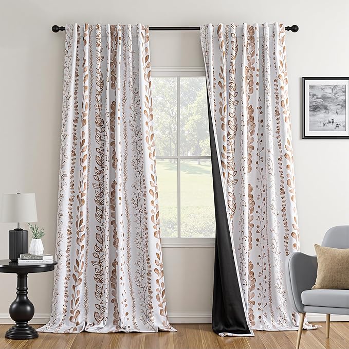 Blackout Curtains 95 Inches Long Leaves Patterned Farmhouse Thermal Insulated by MEETSKY