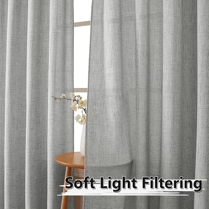 Tollpiz Short Linen Curtains Living Room Rod Pocket Semi Sheer Curtain Burlap - Image 2