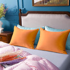 NTBAY Zippered Satin Pillow Cases for Hair and Skin, Luxury Queen Hidden Zipper Pillowcases Set of 2, 20x30 Inches, Orange