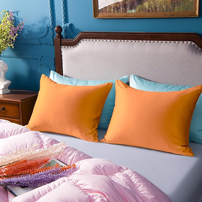 NTBAY Zippered Satin Pillow Cases for Hair and Skin, Luxury Queen Hidden Zipper Pillowcases Set of 2, 20x30 Inches, Orange