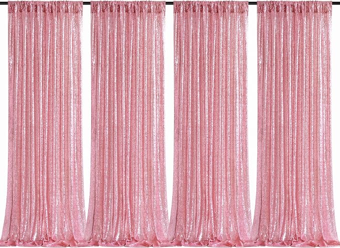 Fuchsia Pink Sequin Backdrop Curtains 4 Pcs 2ftx8ft Glitter Shimmer Fabric | by B-COOL