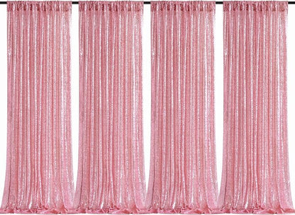 Fuchsia Pink Sequin Backdrop Curtains 4 Pcs 2ftx8ft Glitter Shimmer Fabric | by B-COOL