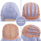 FAELBATY Light Blue Wave Bob Wigs With Bangs Synthetic Cosplay Wig for Women Girls Shoulder Length Costume Wigs Mixed Blue(12" Light Gray Blue)
