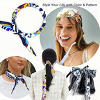 Skinny Scarf 3 Pack for Women – Bag Scarf, Silk Hair Scarves (Original Prints, Premium Twill, 3 Designs)