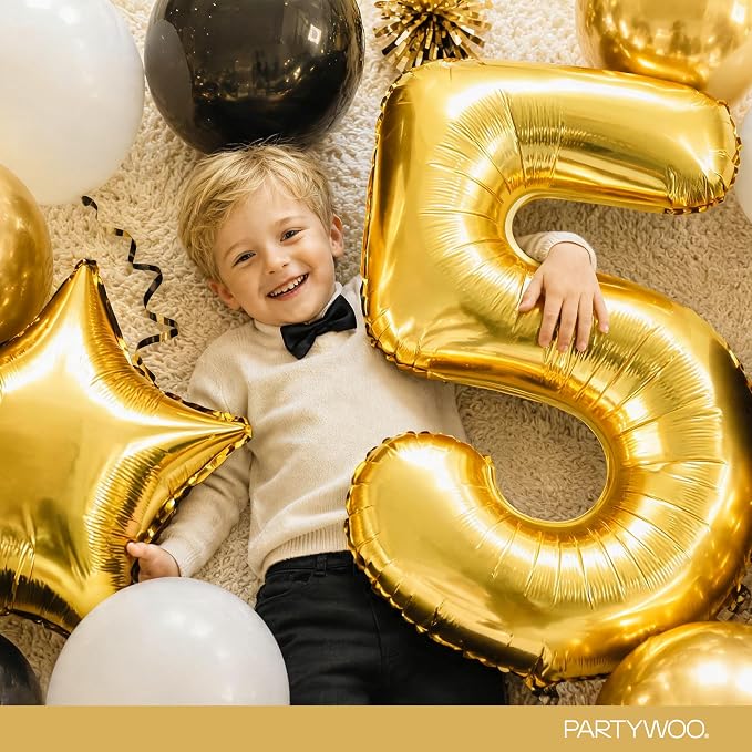 PartyWoo Number Balloons 40 Inch Gold Number 5 Kit 25pcs - Image 3