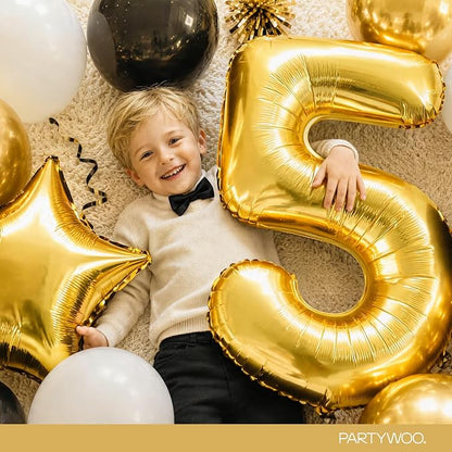 PartyWoo Number Balloons 40 Inch Gold Number 5 Kit 25pcs - Image 3