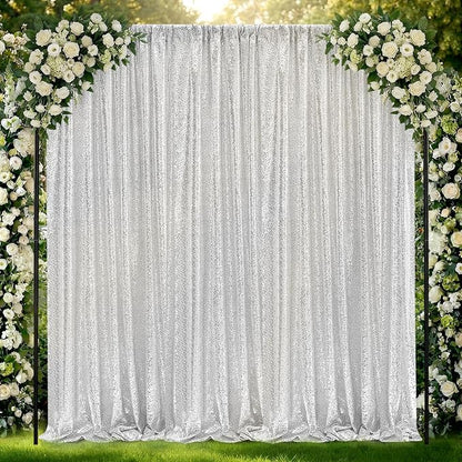 Silver Sequin Backdrop Curtains-2 Panels 2FTx8FT Silver Backdrop - Image 9