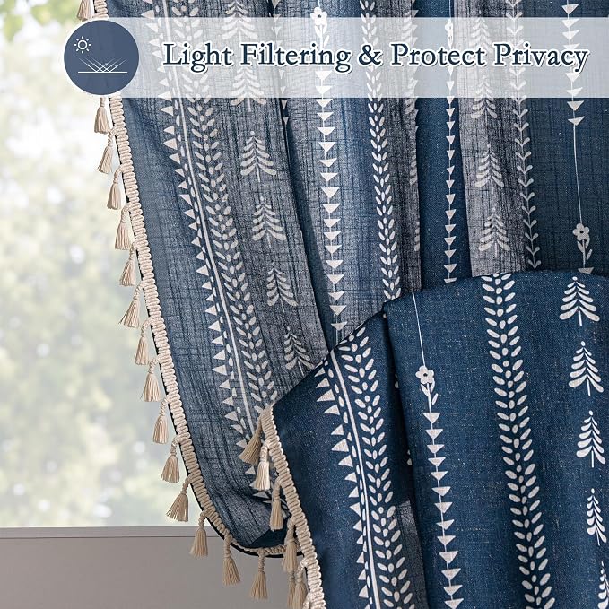 Boho Navy Blue Curtains 84 inch Length - Image 3