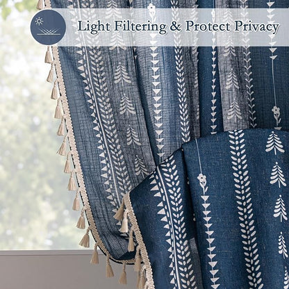 Boho Navy Blue Curtains 84 inch Length - Image 3