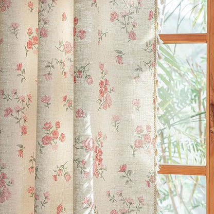 ENJOYBRIDAL Pink Floral Curtains 84 Inches Long 2 Panels Boho Tassel Drapes - Image 5