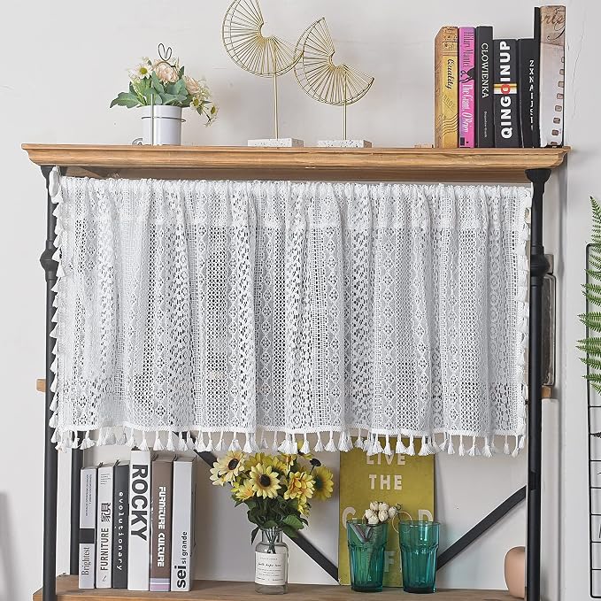 Sutuo Home Boho Sheer Curtain Valance Crochet Lace by SutuoHome