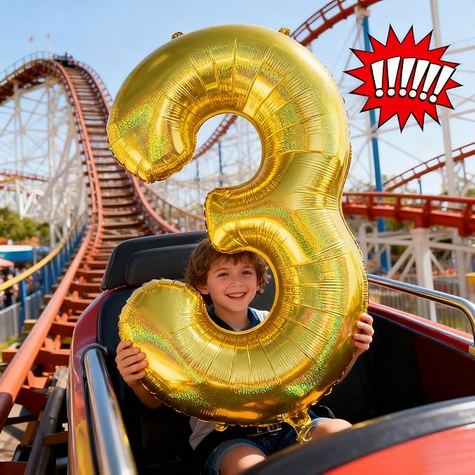 Jonhamwelbor 40 Inch Laser Gold Number 3 Balloon Foil Mylar Giant Balloon - Image 5