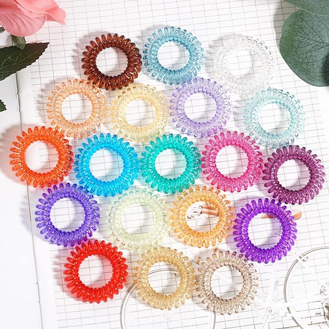 DED Transparent Spiral No Crease Coil Ponytail Holders, 24 Pcs Waterproof Elastic Hair Accessories for Women and Girls, All Hair Types