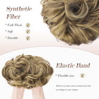 FESHFEN Messy Bun Hair Piece - Elastic Wavy Curly Hair Bun Scrunchies Extensions Synthetic Chignon Hairpieces for Women, Ash Brown & Blonde 1.5 oz