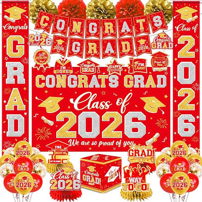 Graduation Decorations Class of 2026 Red and Gold Graduation Decorations by YTGUVBK