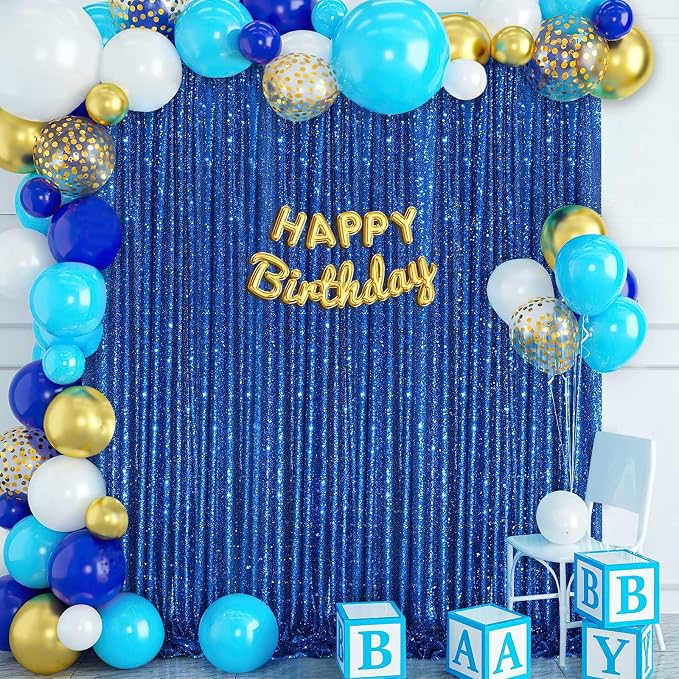7ftx7ft Royal Blue Backdrop Curtain Sequin Party Background | Glitter Background - Image 3