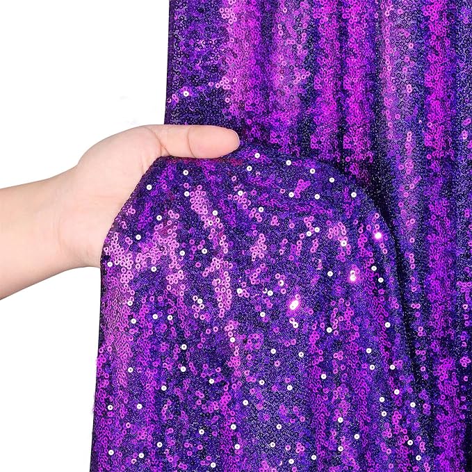 Purple Sequin Curtains Backdrop 6 Pcs 2FTx8FT Shiny Shimmer Fabric | Glitter - Image 5