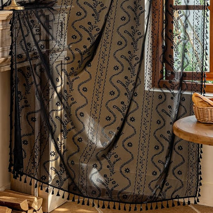 WAZZIO Boho Lace Curtains 84 Inch -Vintage Victorian Sheer Panel Drape Floral by WAZZIO
