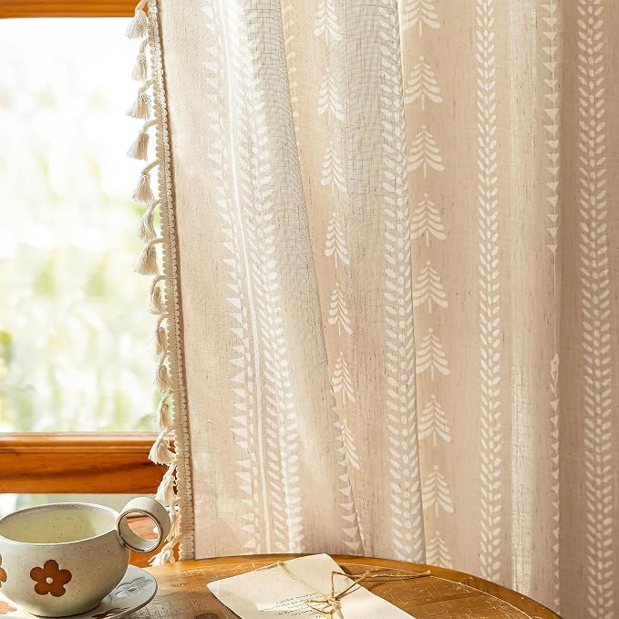 Boho Curtains - for Living Room Farmhouse Sping Linen Blend Patterned Light - Image 4