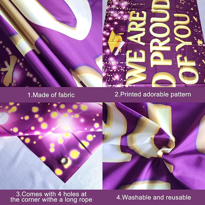KatchOn We are So Proud of You Banner 72x44 Inch | Graduation Backdrop Purple - Image 5