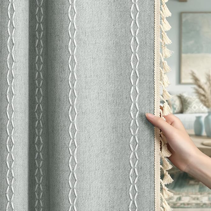 Teal 100% Boho Blackout Curtains 84 Inch 2 Panels by Unknown