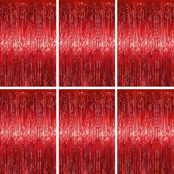 Voircoloria Red Foil Fringe Backdrop Curtains, Birthday Party Decorations by Voircoloria