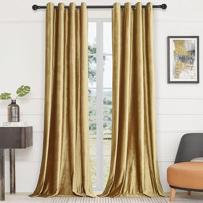 BULBUL Velvet Gold Grommet Blackout Curtains 84 inch Length - Image 5