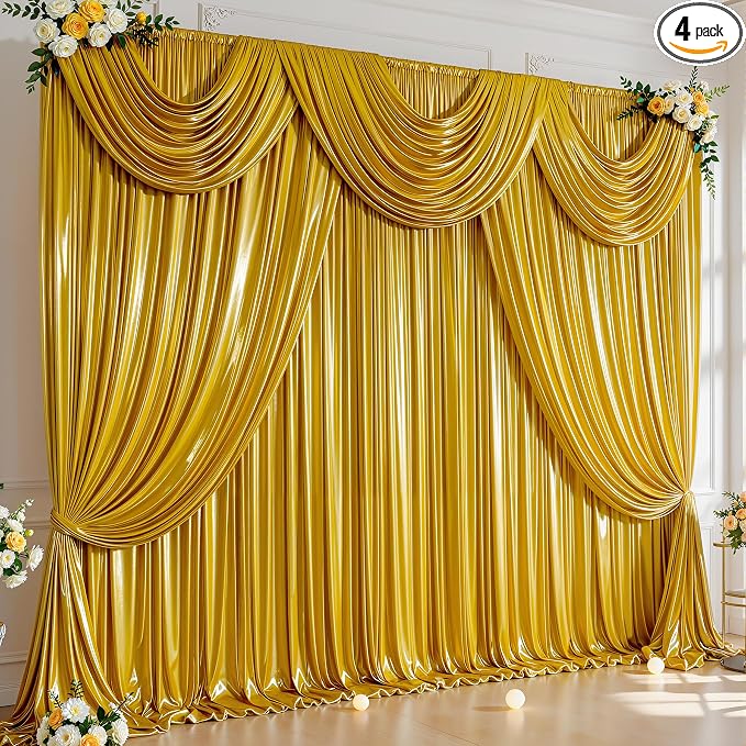 20x10ft Dark Gold Glitter Backdrop Curtain by Partisky