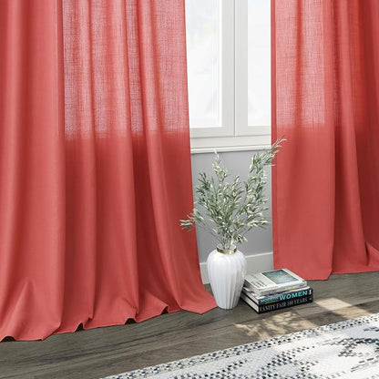 Watermelon Red Curtains 108 Inches Long 2 Panels, Semi Sheer Back Tab Loop - Image 6