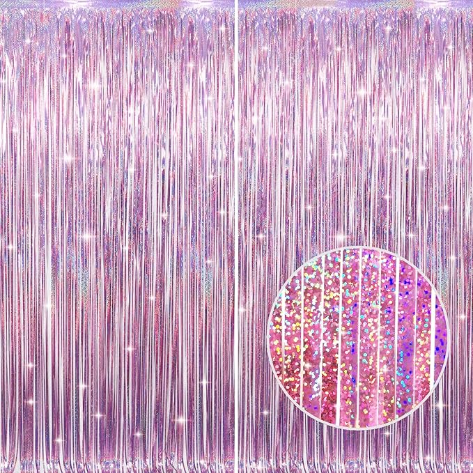 GOER 2 Pack 3.2 ft x 8.2 ft Metallic Tinsel Foil Fringe Curtains Party Photo by GOER