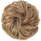 FESHFEN Messy Bun Hair Piece - Large Elastic Wavy Curly Hair Bun Scrunchies Ponytail Extensions Synthetic Chignon Hairpieces for Women, Light Brown & Mixed Blonde 1.94oz