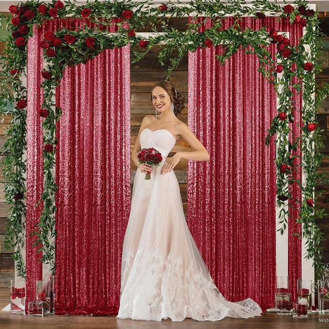 4×8FT-2PCS Burgundy Sequin Backdrop Curtains Panels, Photography Backdrop - Image 2