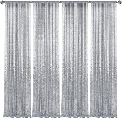 2×8FT-4PCS Silver Sequin Backdrop Curtains Panels, Photography Backdrop Glitter - Image 9