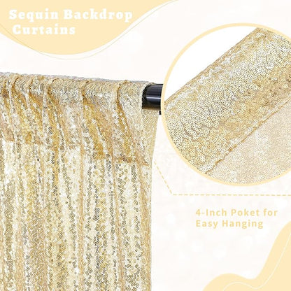 Light Gold Sequin Backdrop Curtains Party Glitter Drapes 2 Pcs 2FTx8FT | - Image 3