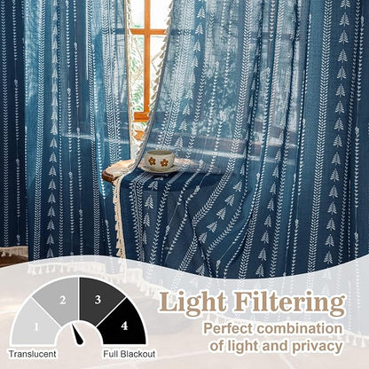 Boho Navy Blue Curtains 63 inch Length - Image 2