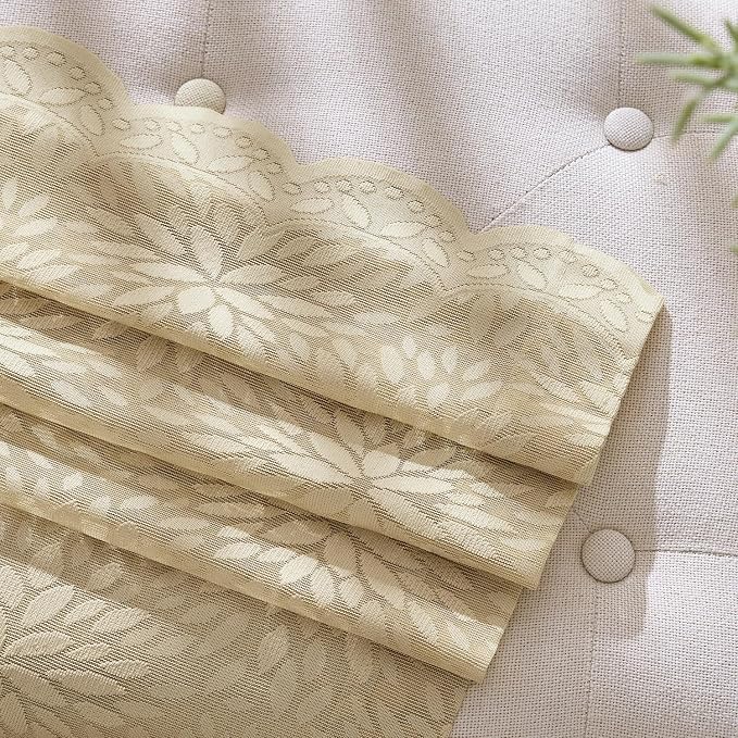 MIULEE Vintage Floral Scalloped Lace Curtains 2 Panels, Semi Sheer Curtains - Image 5