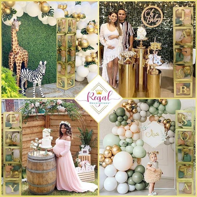 96 PC Bridal Shower Decorations Balloon Boxes Gold- Transparent Block - Image 6