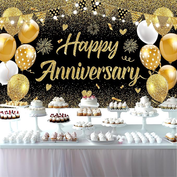 Black Gold Happy Wedding Anniversary Banner - Image 3