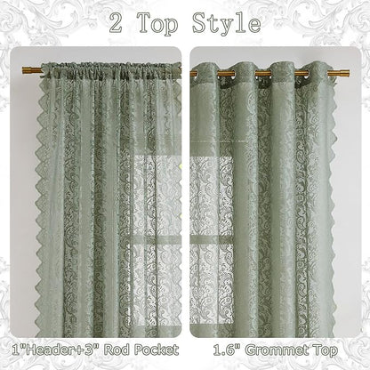 Bujasso Sage Green Lace Sheer Curtains - Image 6