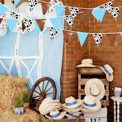 32Ft Cow Party Decorations Blue Brown Western Cowboys Triangle Flag Fabric - Image 5