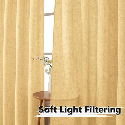 Tollpiz Short Linen Curtains Living Room Rod Pocket Semi Sheer Curtain Burlap - Image 2