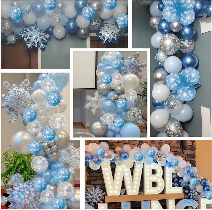 Snowflake Balloons Winter Blue White Silver Balloons Metallic Pearl Blue Silver - Image 7