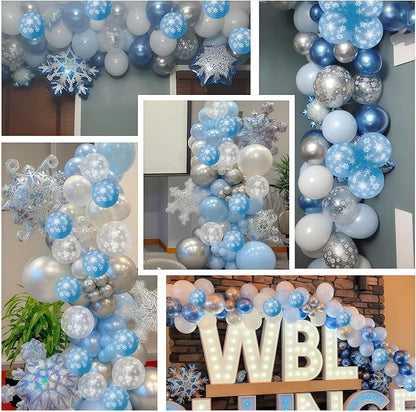 Snowflake Balloons Winter Blue White Silver Balloons Metallic Pearl Blue Silver - Image 7