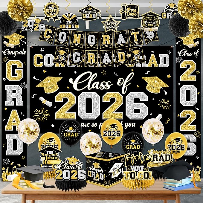 Graduation Decorations Class of 2026 Black and Gold Graduation Decorations - Image 3