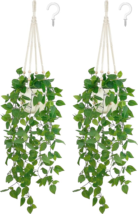 Mkono Fake Hanging Plant, Macrame Hanger by Mkono