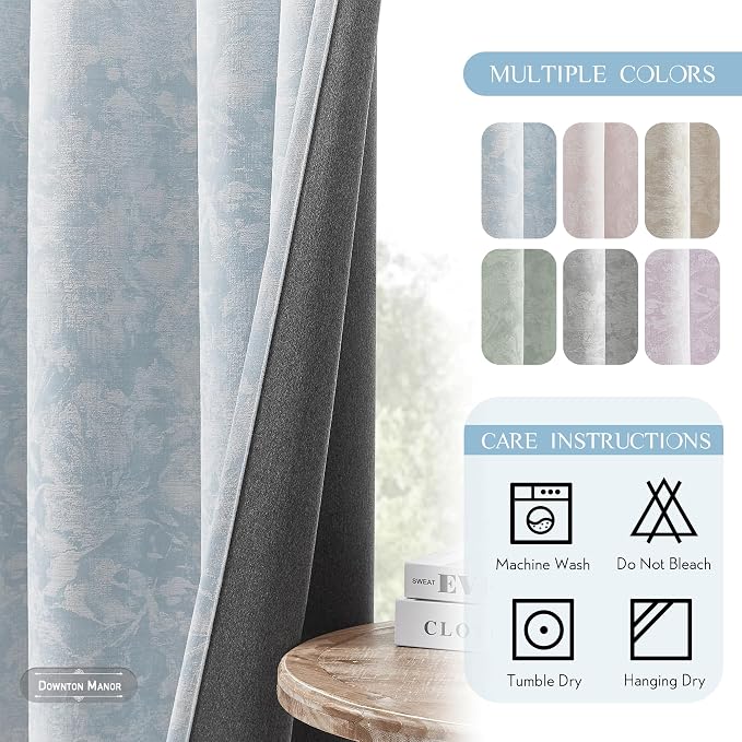 Beauoop Blue Floral Jacquard Blackout Curtains - Image 8