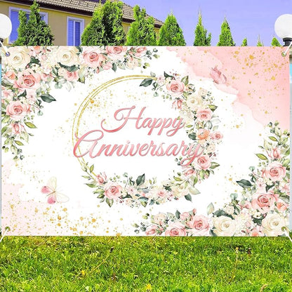 10x6 ft Floral Anniversary Backdrop Banner - Image 4