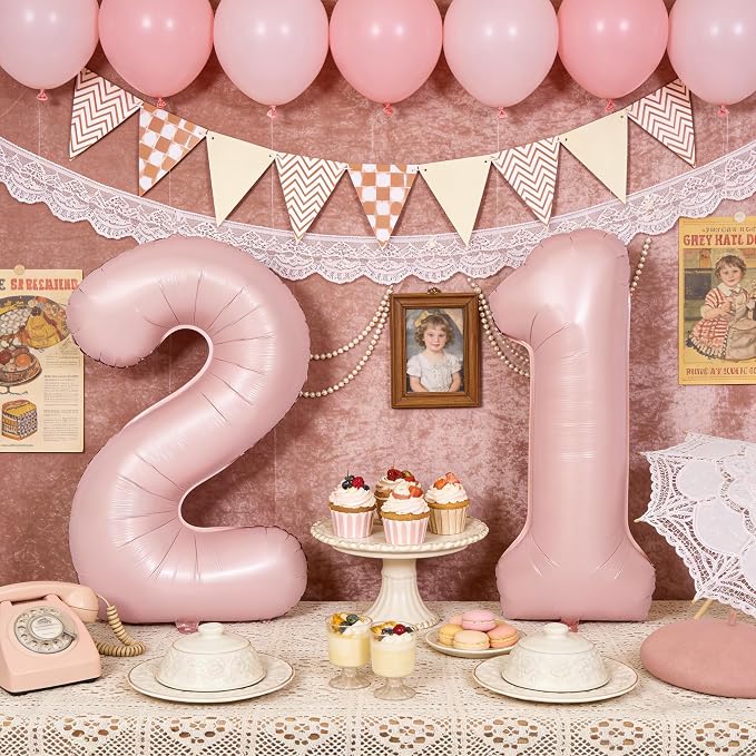 40 In Matte Pink Number Balloons Helium Foil Mylar Balloon Party Digital 21 | - Image 4