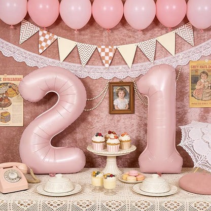 40 In Matte Pink Number Balloons Helium Foil Mylar Balloon Party Digital 21 | - Image 4